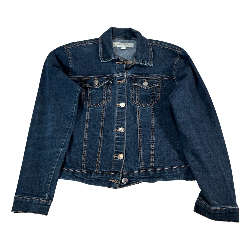 Calvin Klein Jeans Womens Medium Blue Denim Trucker Jacket Dark Wash Y2K Indie